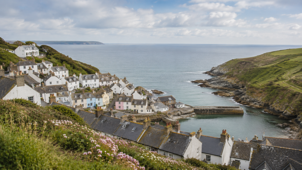 A Cornish harbour village on the coast